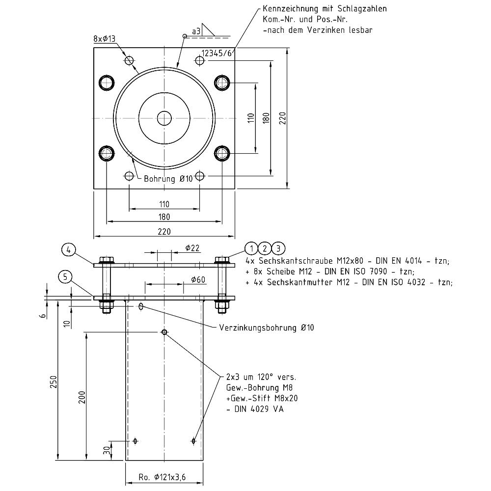 Mastaufsatz für Traverse Zopf d=89-108mm bei S2-Lichttechnik